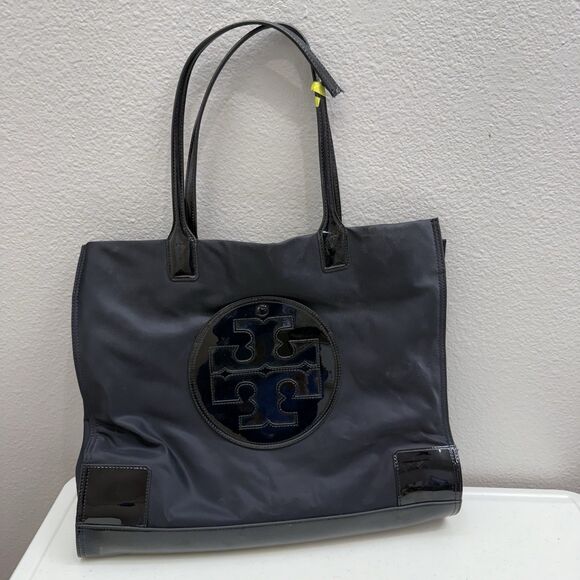 Tory Burch Handbags - TORY BURCH Large Black Logo Tote Bag w/Patent Leather Trim *flaw